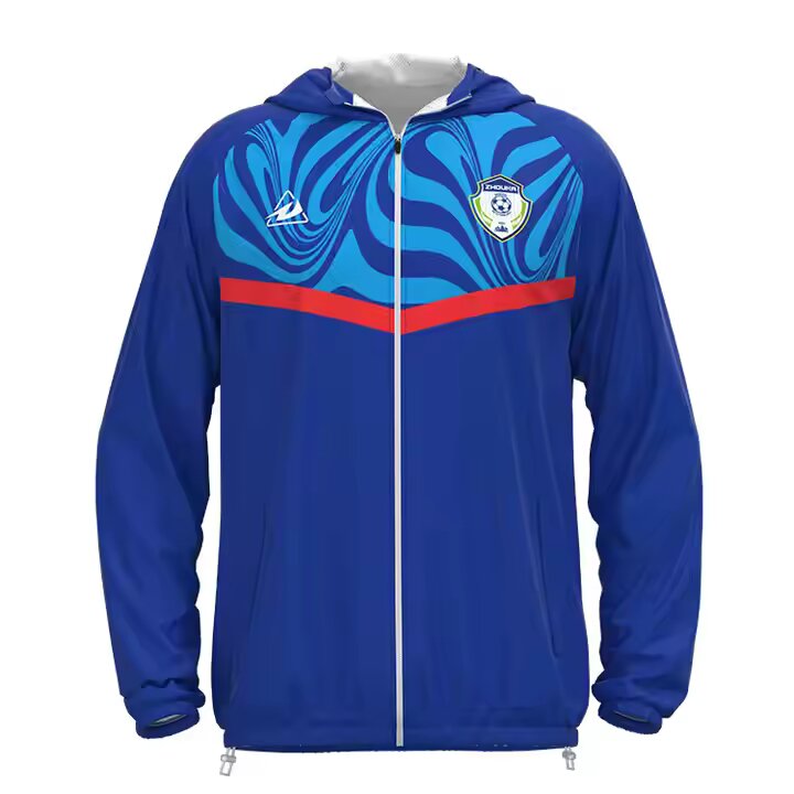 Full Zip Design Blue Football Windbreaker Outdoor Sports Men's Waterproof Windbreaker Jacket