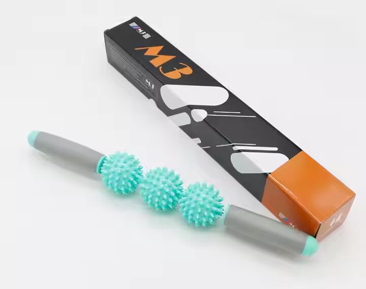 Amazon Hot Sale High Quality 3 Spiky Balls PVC Yoga Muscle Therapy Massage Roller Stick for Body Relax