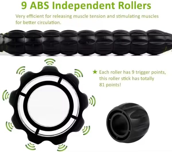 High Quality Factory Price 9 Segmented Spindles Muscle Massage Roller Stick for Fitness Sports Physical Therapy Recovery