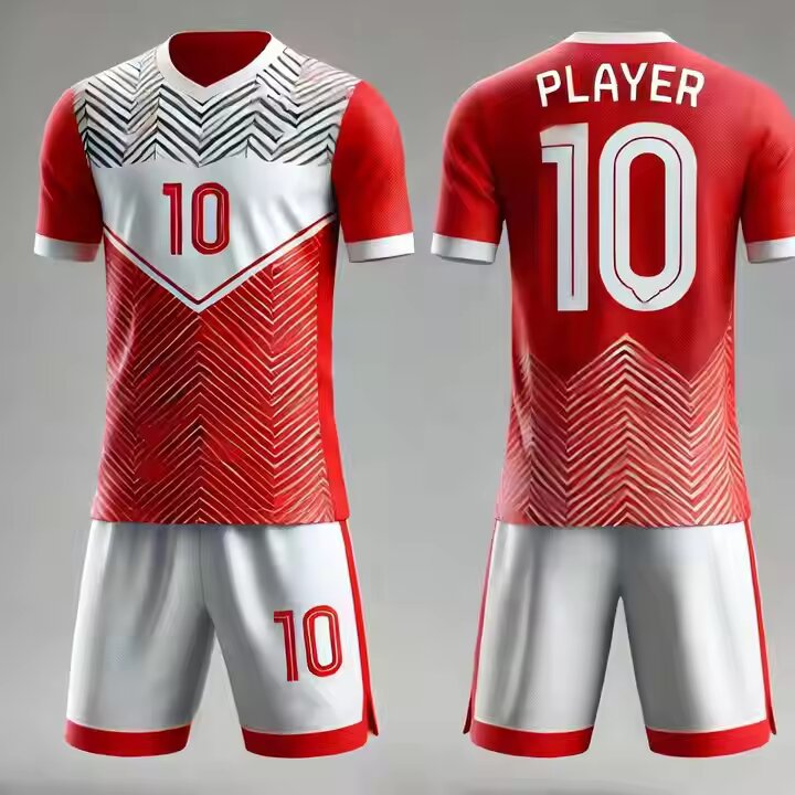 Custom Summer Sports Jersey for Men Breathable Polyester V-Neck Full Soccer Uniform Set OEM Summer Football Kits for Adults