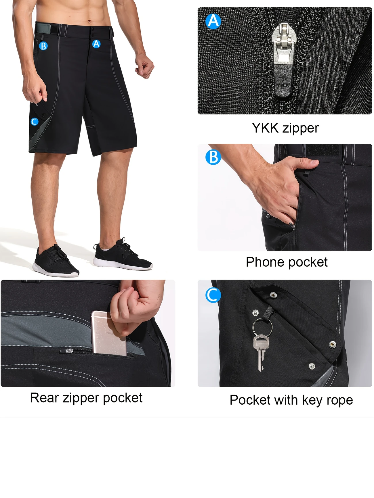 Breathable Polyester Men's Cycling Shorts | Black, Machine Washable with Zipper Pockets for Summer Sports & Outdoor Activities, Biker Shorts Breathable Polyester Men's Cycling Shorts | Black, Machine Washable with Zipper Pockets for Summer Sports & Outdoor Activities, Biker Shorts
