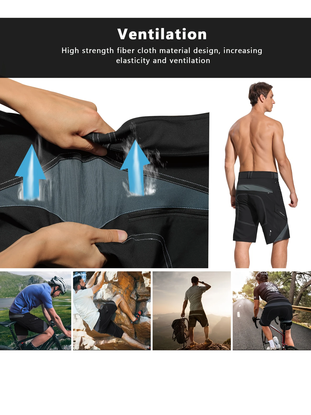 Breathable Polyester Men's Cycling Shorts | Black, Machine Washable with Zipper Pockets for Summer Sports & Outdoor Activities, Biker Shorts Breathable Polyester Men's Cycling Shorts | Black, Machine Washable with Zipper Pockets for Summer Sports & Outdoor Activities, Biker Shorts