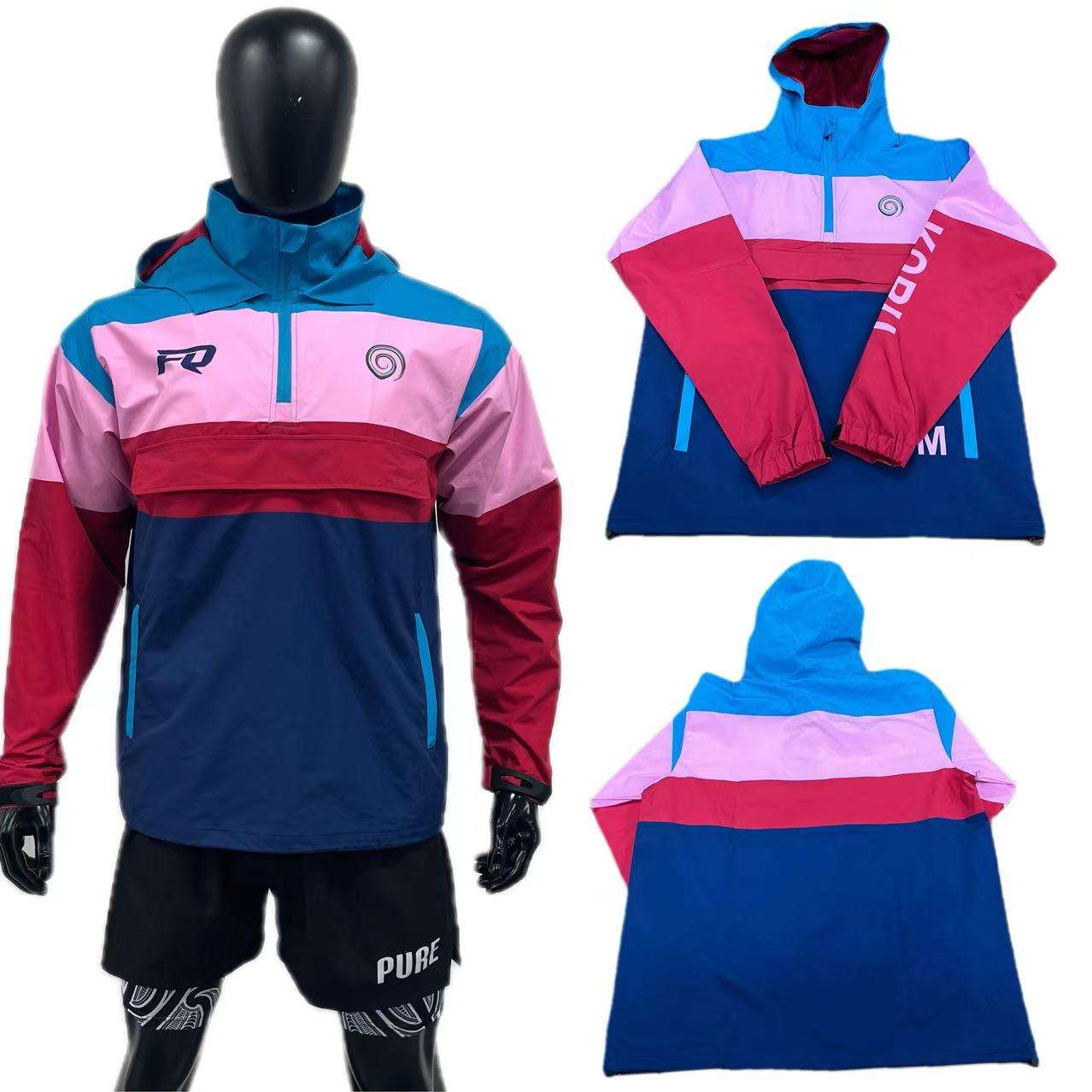 Custom Design Polyester Sports Windbreak Jacket Tag Rugby Biker Hiking Men's Waterproof Pullover 1/4 Zipper Soft Shell Jacket